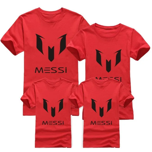 12 color brand 100% cotton Barcelona MESSI Soccer Family Matching Outfits Short-sleeved fashion boys girls child  family T-shirt