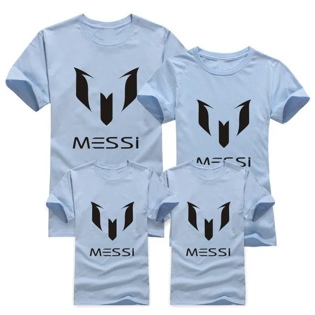 12 color brand 100% cotton Barcelona MESSI Soccer Family Matching Outfits Short-sleeved fashion boys girls child  family T-shirt