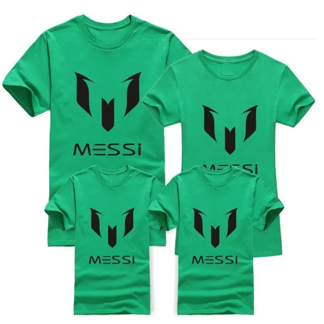 12 color brand 100% cotton Barcelona MESSI Soccer Family Matching Outfits Short-sleeved fashion boys girls child  family T-shirt