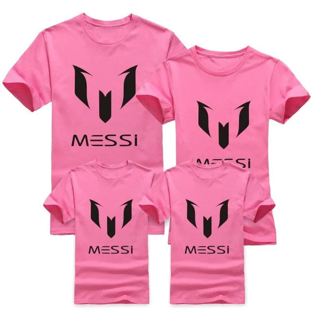 12 color brand 100% cotton Barcelona MESSI Soccer Family Matching Outfits Short-sleeved fashion boys girls child  family T-shirt