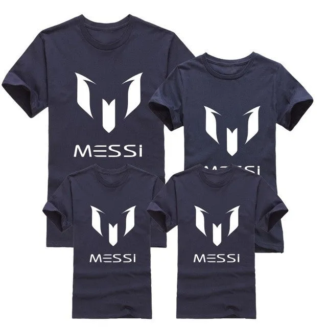 12 color brand 100% cotton Barcelona MESSI Soccer Family Matching Outfits Short-sleeved fashion boys girls child  family T-shirt