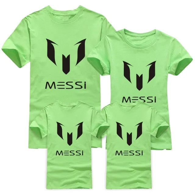 12 color brand 100% cotton Barcelona MESSI Soccer Family Matching Outfits Short-sleeved fashion boys girls child  family T-shirt