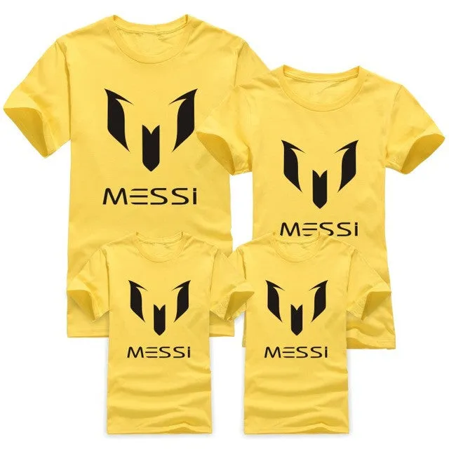 12 color brand 100% cotton Barcelona MESSI Soccer Family Matching Outfits Short-sleeved fashion boys girls child  family T-shirt