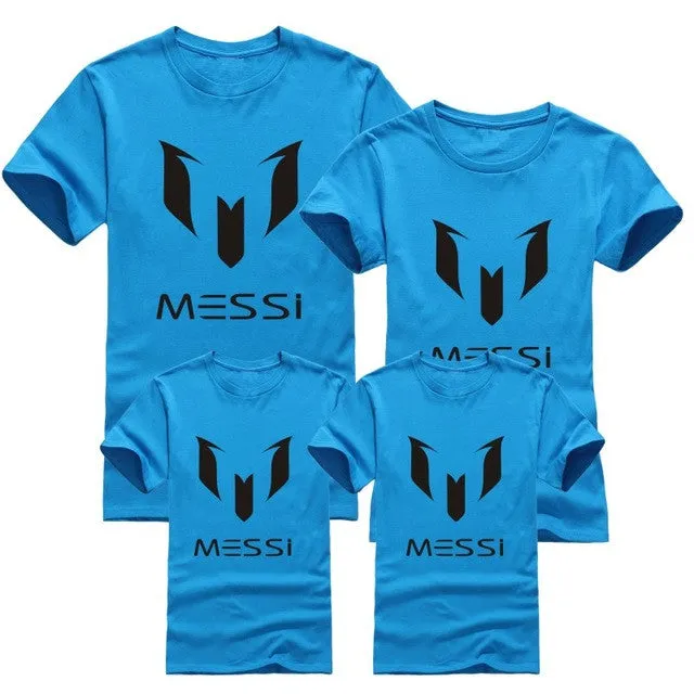 12 color brand 100% cotton Barcelona MESSI Soccer Family Matching Outfits Short-sleeved fashion boys girls child  family T-shirt