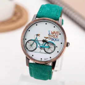 2017 Fashion Brand Quartz Watches Bicycle Pattern Cartoon Watch Women Casual Vintage Leather Girls Kids Wristwatches gifts Clock