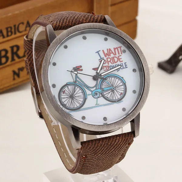 2017 Fashion Brand Quartz Watches Bicycle Pattern Cartoon Watch Women Casual Vintage Leather Girls Kids Wristwatches gifts Clock