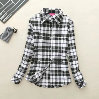 2017 Hot Sale Autumn Winter Ladies Female Casual Cotton Lapel Long-Sleeve Plaid Shirt Women Slim Outerwear Blouse Tops Clothing