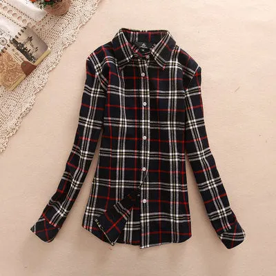 2017 Hot Sale Autumn Winter Ladies Female Casual Cotton Lapel Long-Sleeve Plaid Shirt Women Slim Outerwear Blouse Tops Clothing