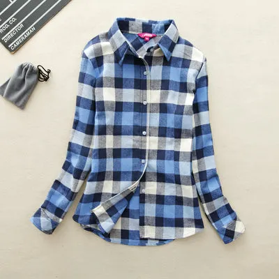 2017 Hot Sale Autumn Winter Ladies Female Casual Cotton Lapel Long-Sleeve Plaid Shirt Women Slim Outerwear Blouse Tops Clothing