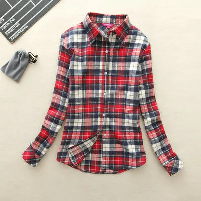 2017 Hot Sale Autumn Winter Ladies Female Casual Cotton Lapel Long-Sleeve Plaid Shirt Women Slim Outerwear Blouse Tops Clothing