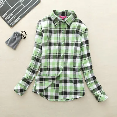 2017 Hot Sale Autumn Winter Ladies Female Casual Cotton Lapel Long-Sleeve Plaid Shirt Women Slim Outerwear Blouse Tops Clothing