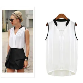 2017 Summer Women Casual OL Chiffon Blouses Solid Sleeveless Shirts Women Tops Cheap Clothes Blusas Femininas