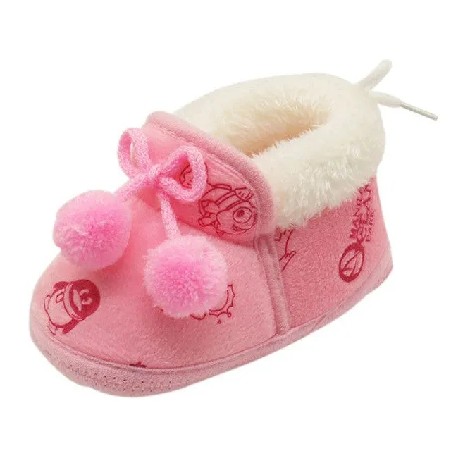 3Colors Sweet Newborn Baby Girls Princess Bowknot Winter Warm First Walkers Soft Soled Infant Toddler Kids Girl Cack Shoes