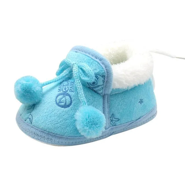 3Colors Sweet Newborn Baby Girls Princess Bowknot Winter Warm First Walkers Soft Soled Infant Toddler Kids Girl Cack Shoes