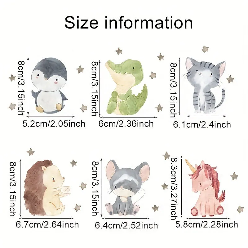 6Piece Cute Animal Sticker Set for Kids Room Decor