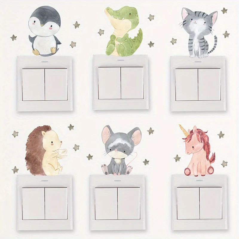 6Piece Cute Animal Sticker Set for Kids Room Decor