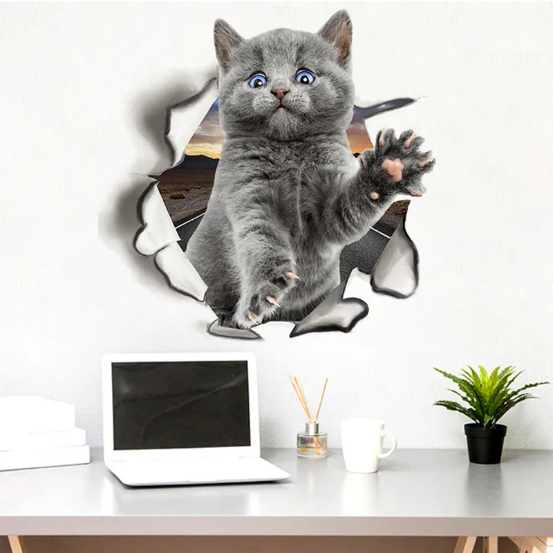 Adorable 3D Cartoon Cat Wall Sticker for Kids Rooms