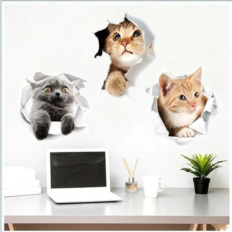 Adorable 3D Cartoon Cat Wall Sticker for Kids Rooms