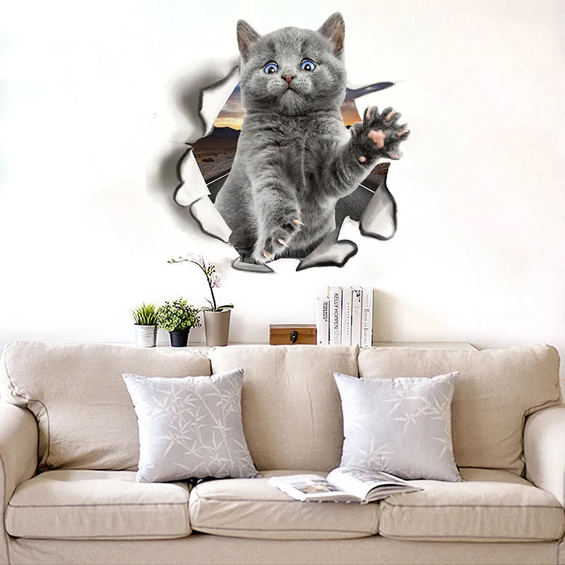 Adorable 3D Cartoon Cat Wall Sticker for Kids Rooms