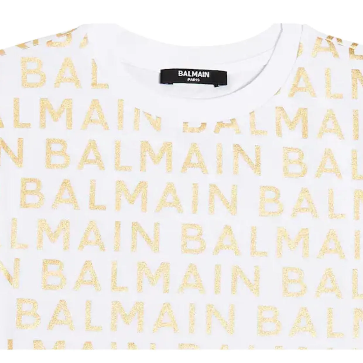 Balmain Kids Gold Lettering Logo All-Over White T-Shirt