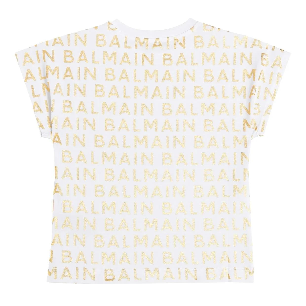 Balmain Kids Gold Lettering Logo All-Over White T-Shirt