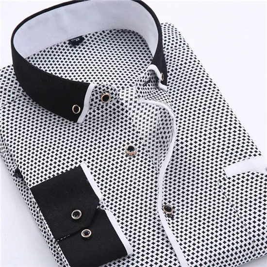 Big Size 4XL Men Dress Shirt 2016 New Arrival Long Sleeve Slim Fit Button Down Collar High Quality Printed Business Shirts M014