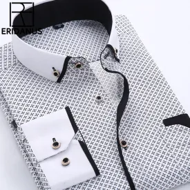 Big Size 4XL Men Dress Shirt 2016 New Arrival Long Sleeve Slim Fit Button Down Collar High Quality Printed Business Shirts M014