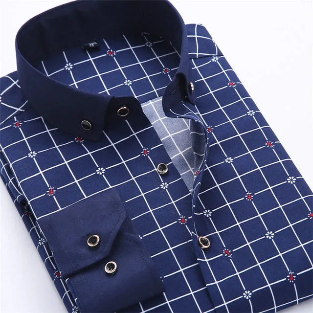 Big Size 4XL Men Dress Shirt 2016 New Arrival Long Sleeve Slim Fit Button Down Collar High Quality Printed Business Shirts M014