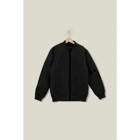 Black Bomber Jacket With Zip