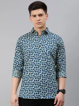 Blue Cotton Full Sleeves Shirts For Men-Mmf0248