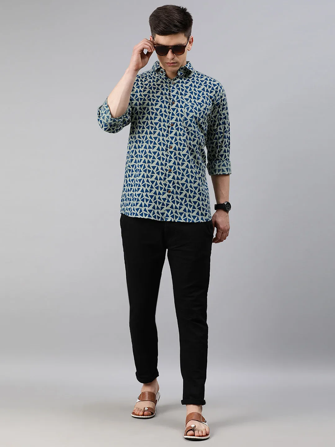 Blue Cotton Full Sleeves Shirts For Men-Mmf0248