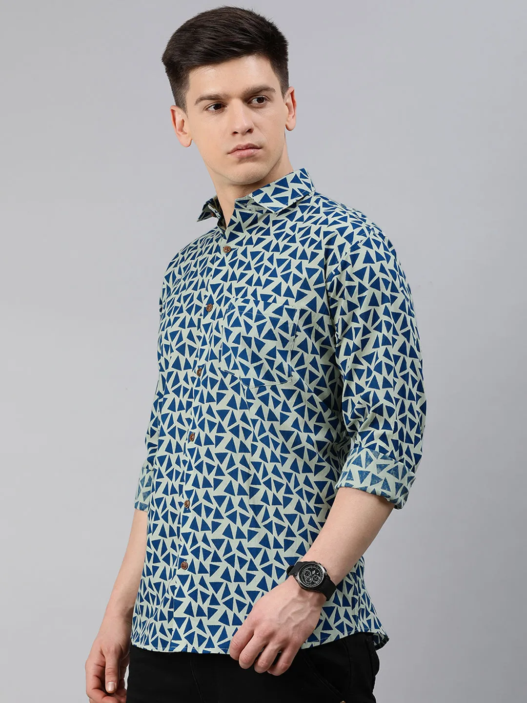 Blue Cotton Full Sleeves Shirts For Men-Mmf0248