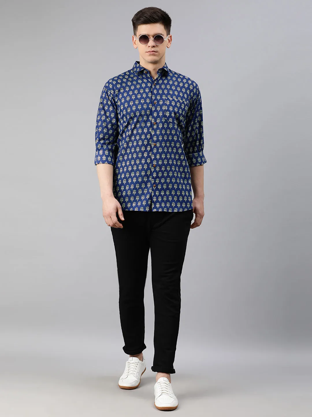 Blue Cotton Full Sleeves Shirts For Men-Mmf026