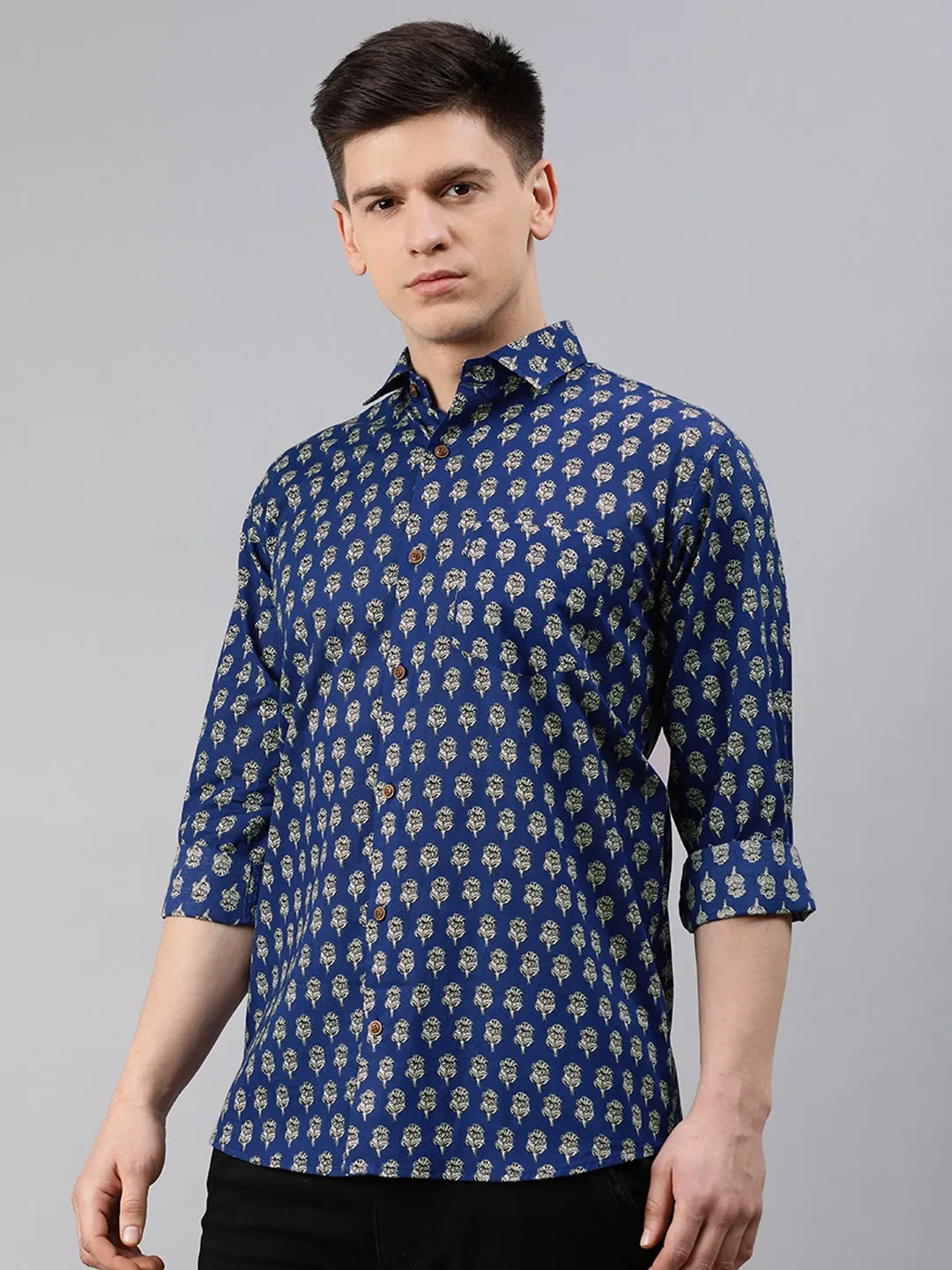 Blue Cotton Full Sleeves Shirts For Men-Mmf026