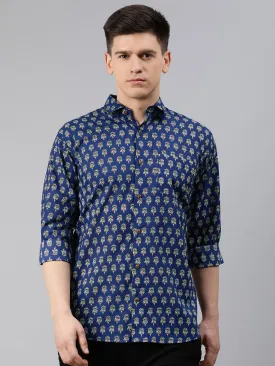 Blue Cotton Full Sleeves Shirts For Men-Mmf026