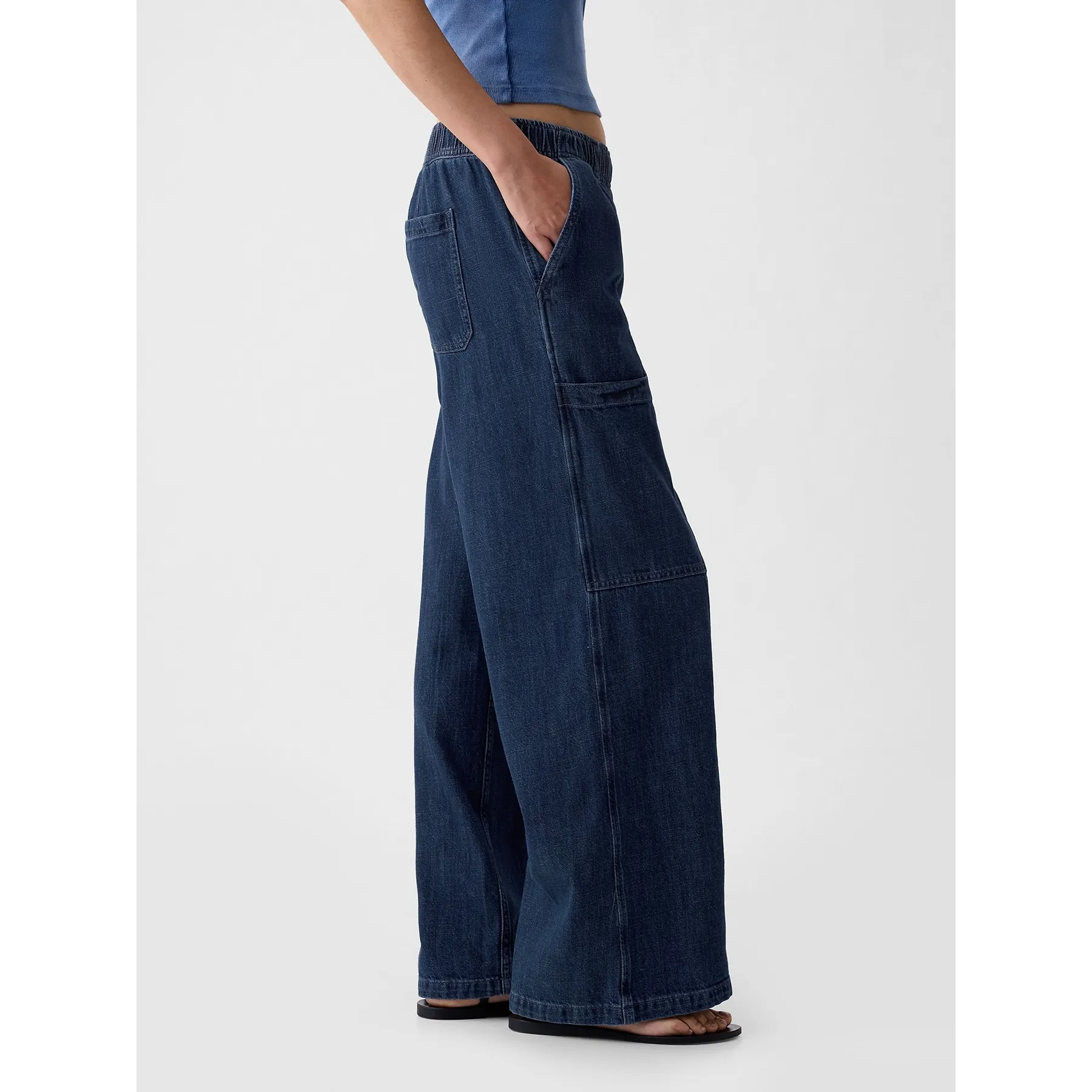 Blue High Waisted Wide Leg Utility Easy Jeans