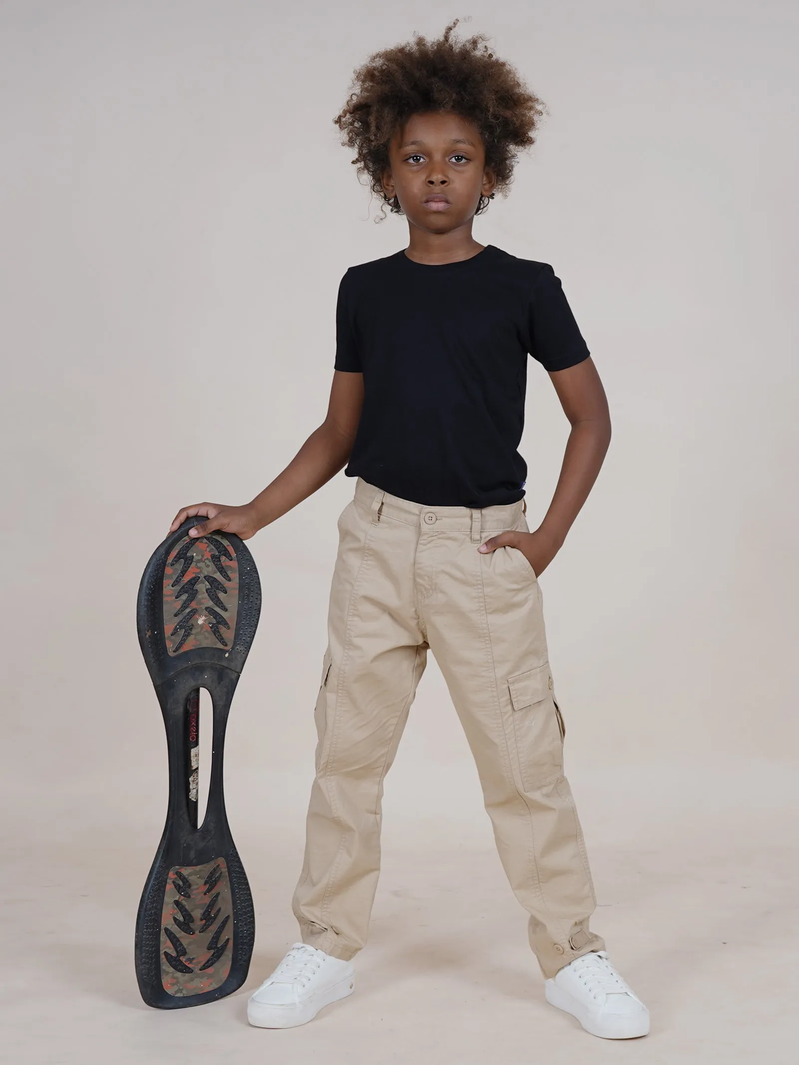 Boys Cotton Full Length Front Cut Sew Cargo Pant With Bottom Tab