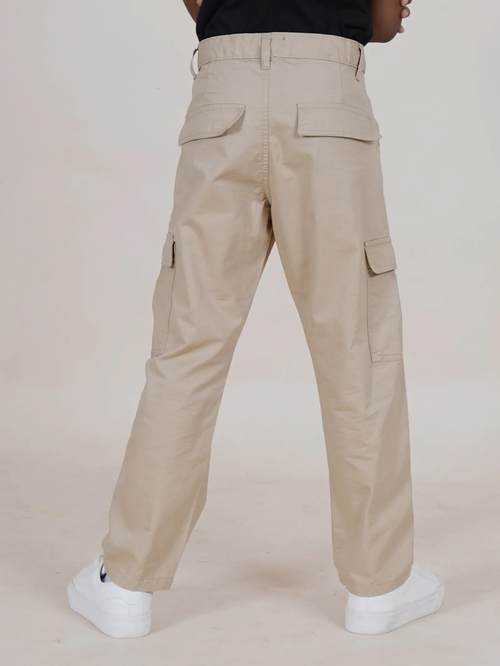 Boys Cotton Full Length Front Cut Sew Cargo Pant With Bottom Tab