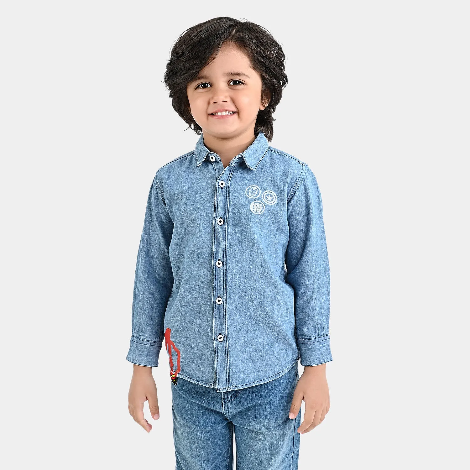 Boys Denim rigid Full Sleeves Casual Shirt-Mid Blue