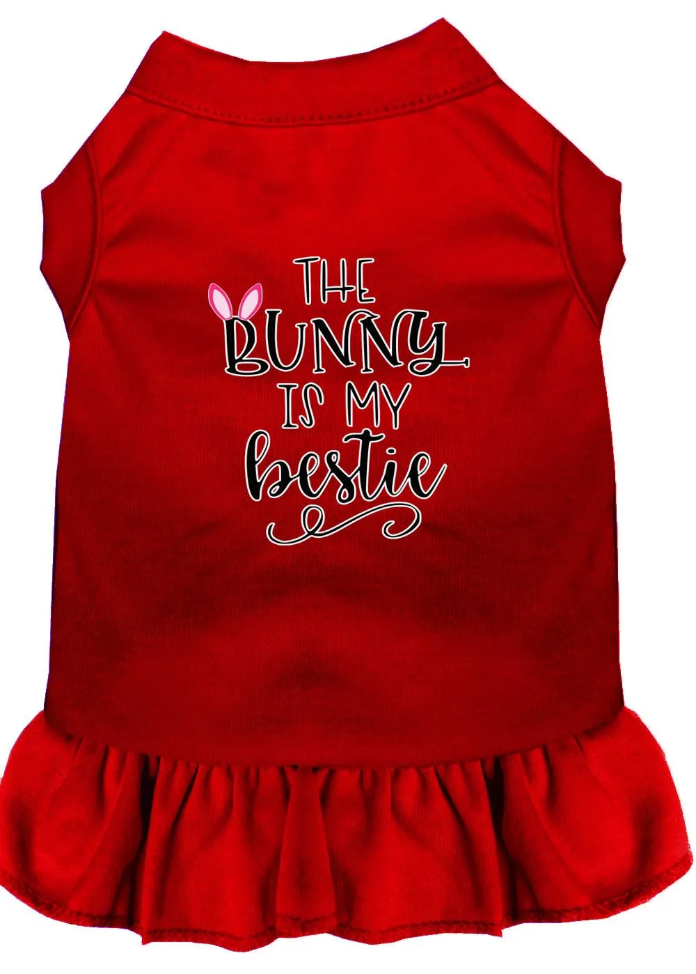 Bunny Is My Bestie Screen Print Dog Dress Red 4x (22)