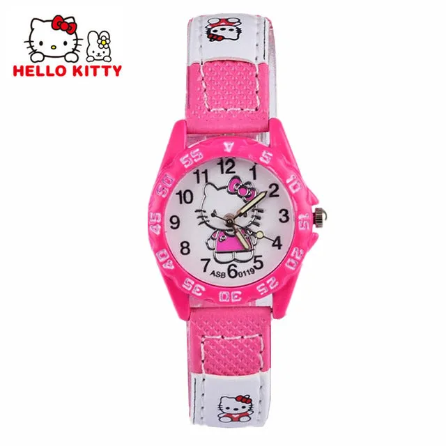 Cartoon Clock Hello Kitty Watch Girl Children Lovely Pink Dress Wrist Watch Kids Cute Child Brand Silicone Relogio Montre Enfant