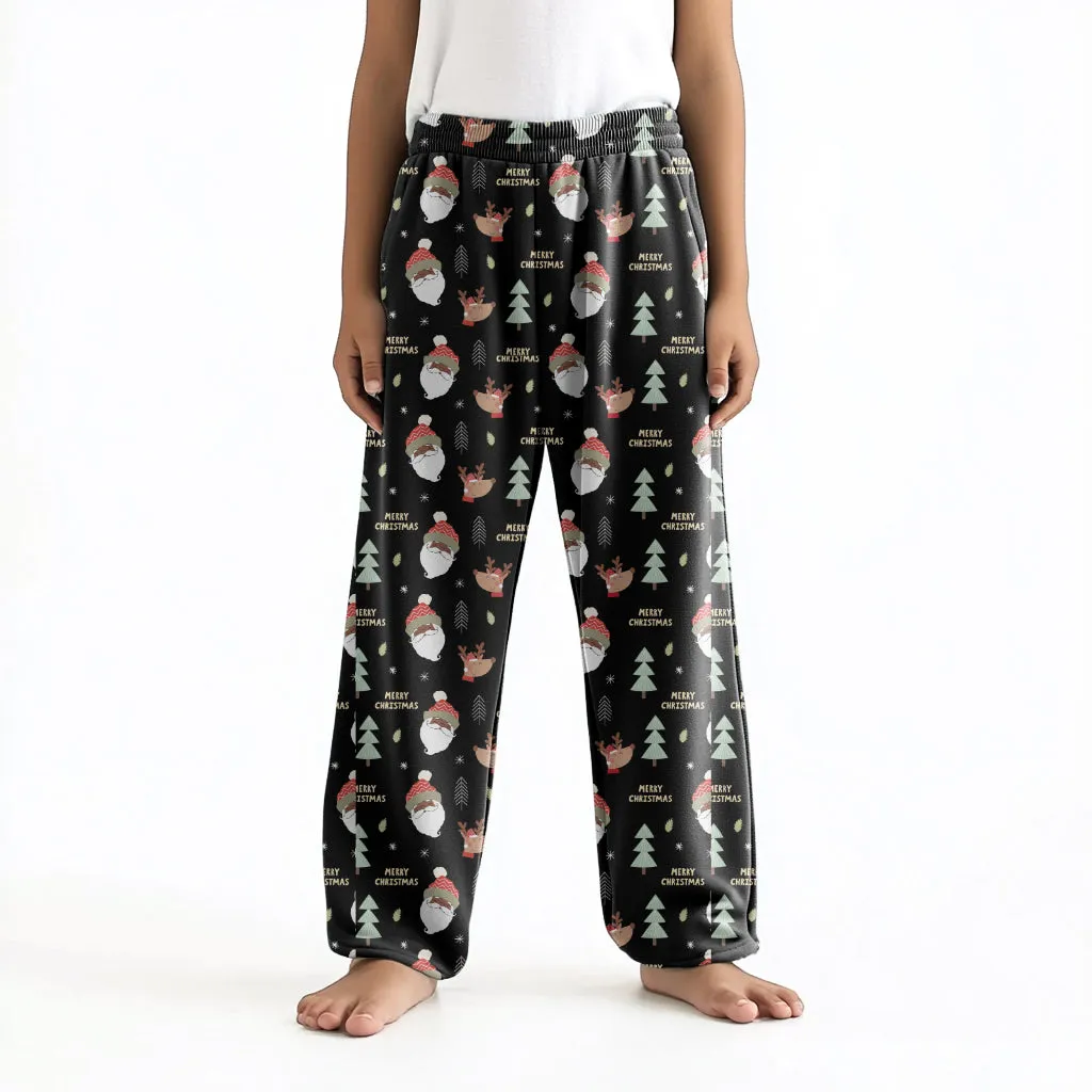 Classic Black Santa Big Kids' Coral Fleece Pajama (8-15Y)