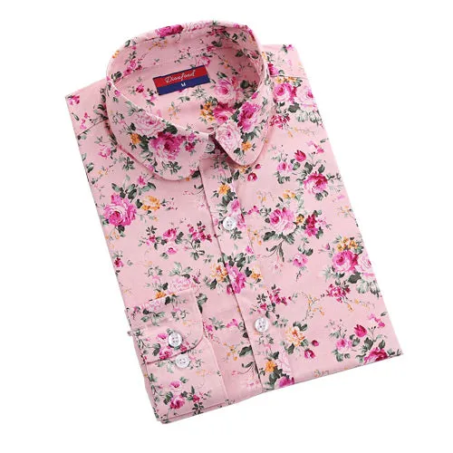 Clearance! Women Blouses Turn Down Collar Floral Blouse Long Sleeve Shirt Women Camisas Femininas Women Tops And Blouses Fashion