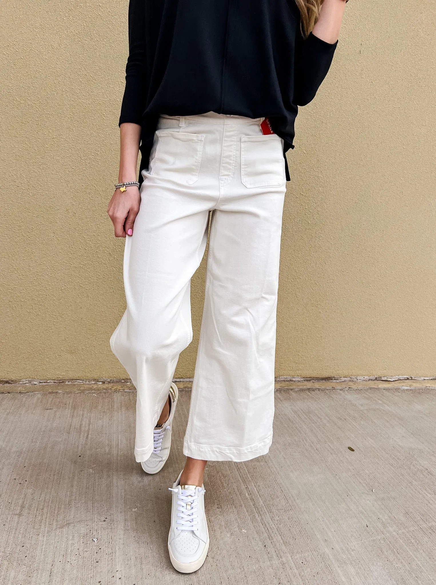 Cropped Wide Leg Jeans Ecru