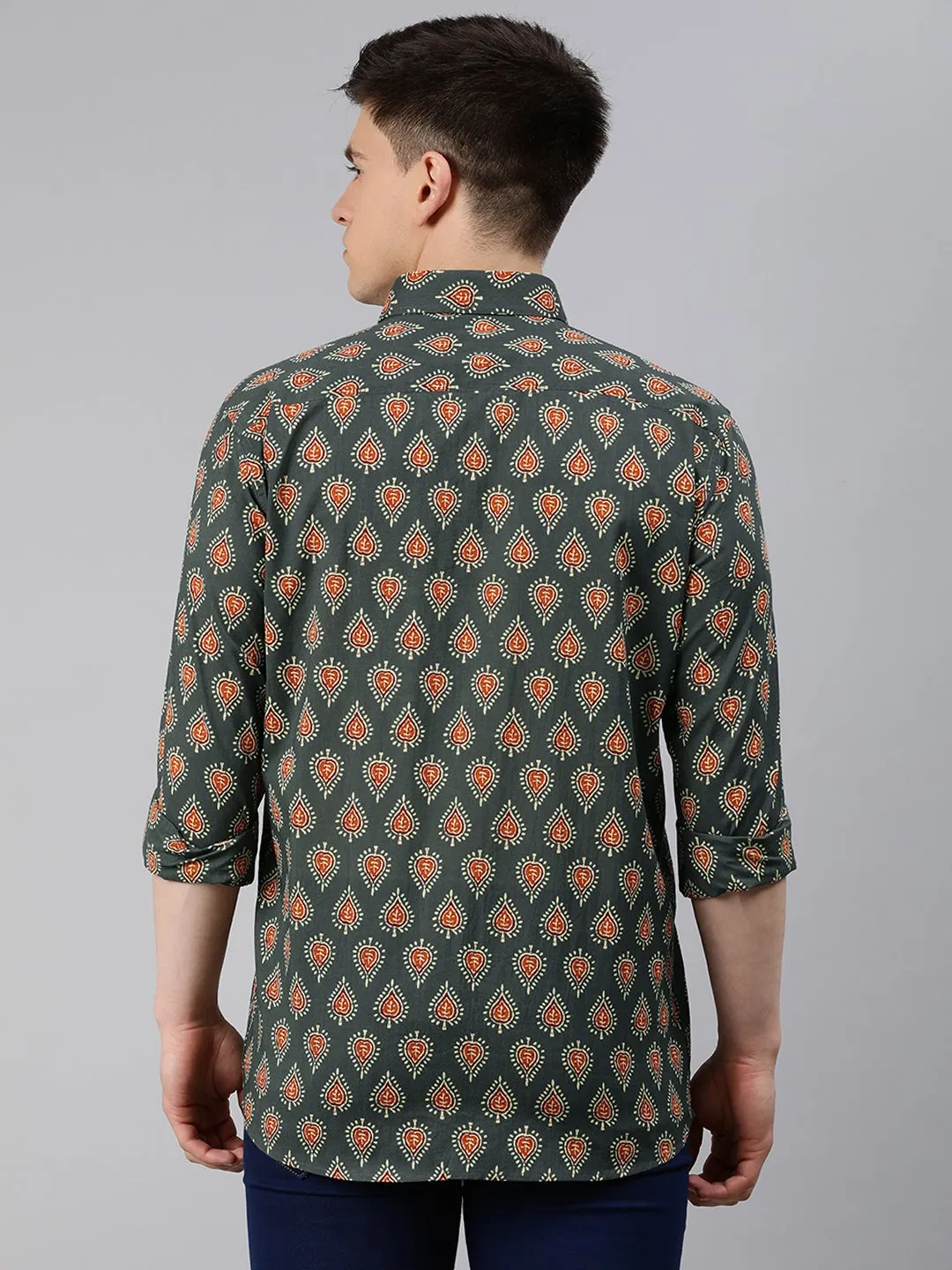 Dark Green  Cotton Full Sleeves Shirts For Men-Mmf0205