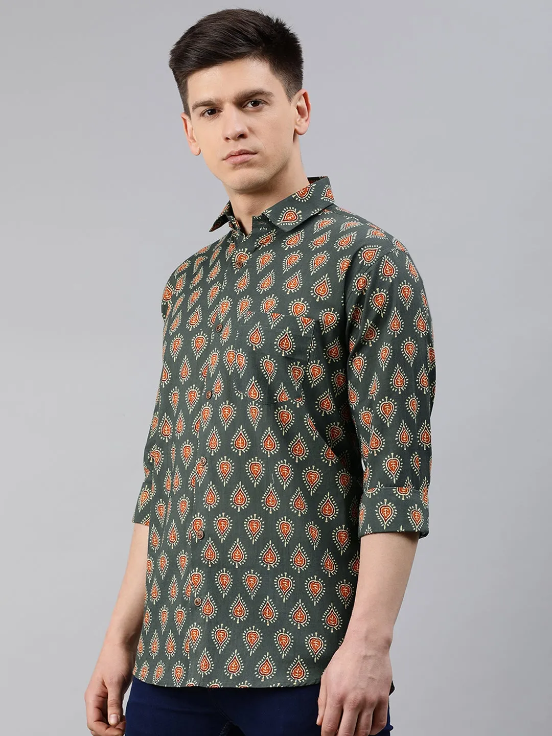 Dark Green  Cotton Full Sleeves Shirts For Men-Mmf0205