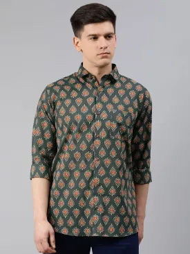 Dark Green  Cotton Full Sleeves Shirts For Men-Mmf0205