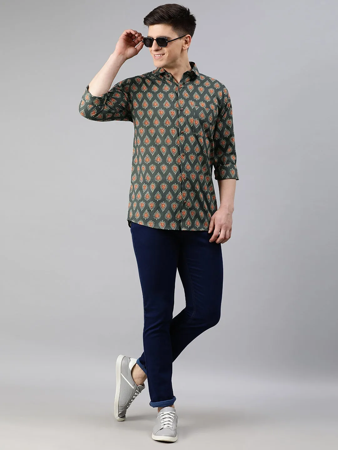 Dark Green  Cotton Full Sleeves Shirts For Men-Mmf0205