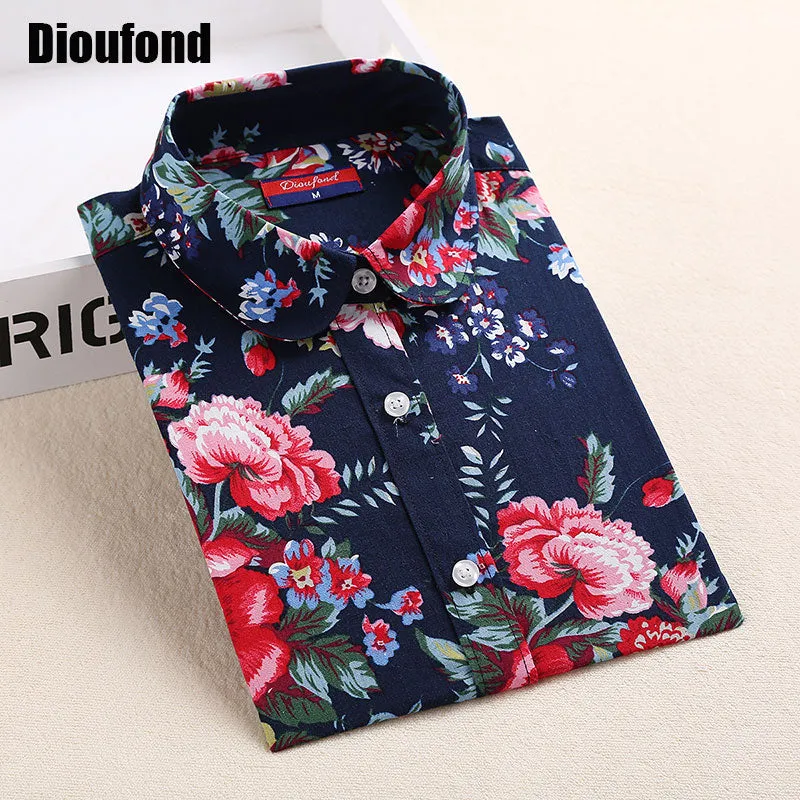 Dioufond Floral Shirts Women Blouses Blouse Cotton Blusa Feminina Long Sleeve Shirt Women Tops And Blouses 2016 New Fashion 5XL