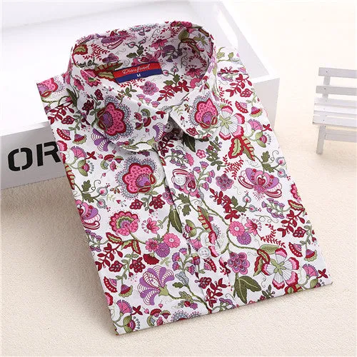 Dioufond Floral Shirts Women Blouses Blouse Cotton Blusa Feminina Long Sleeve Shirt Women Tops And Blouses 2016 New Fashion 5XL